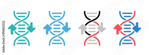 DNA Process Icon Set, Multiple Style Vector Collection Featuring Helix Structures Gene Sequencing Molecular Biology And Genetic Research Symbols In Line Flat And Filled Designs For Science And Technol