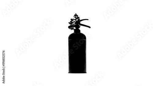 Silhouetted illustration of a fire extinguisher, rendered in stark black against a white background