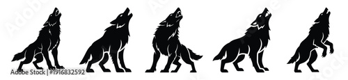Collection of Happy Halloween werewolf  simple silhouette icon set. Vector illustration on white background.