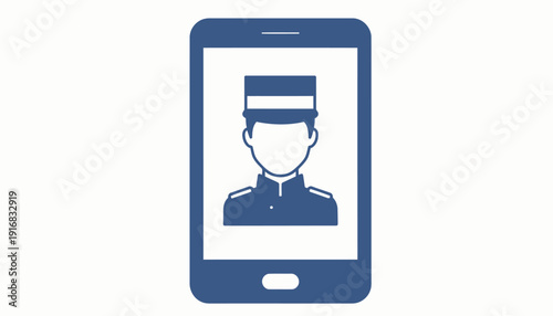 Blue mobile phone displaying a police officer icon on its screen.