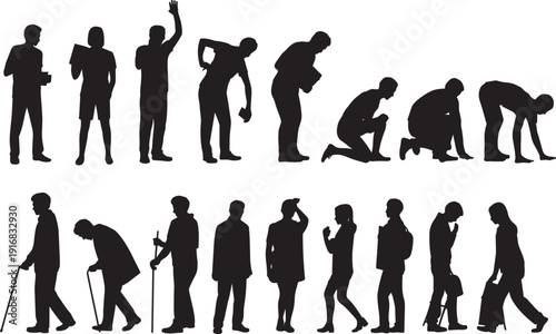 Silhouettes of people showing different postures and actions