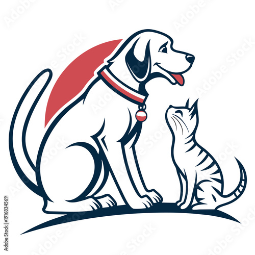 A charmingly designed logo featuring a stylized dog and cat symbolizing companionship trust and animal care services with a modern