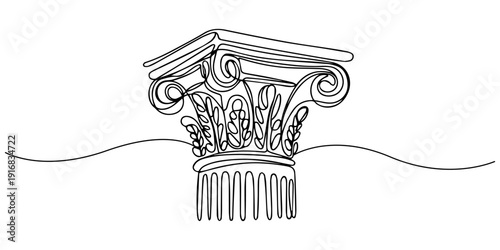 Ancient Greek Capital Pillar continuous one line drawing, Single line drawing of an ionic column capital, One line drawing ancient Greek column. Vector image isolated on white background. minimalism.