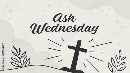 Ash Wednesday symbol with cross and leaves on a simple background