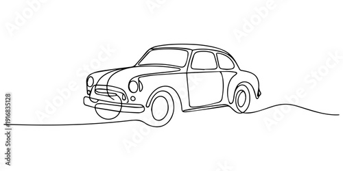 Car Toy Model continuous one line drawing, Continuous one line drawing of sedan car from side view. vector illustration, Car drawing vector, continuous single one line art style isolated on white back