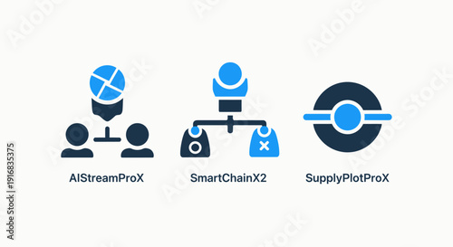 AI Data Stream, Smart Chain, and Supply Plot Pro Icons for Business Analytics, Network Management, and Logistics Systems