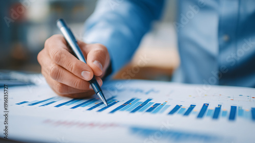 A person analyzing data and writing notes on a printed report.