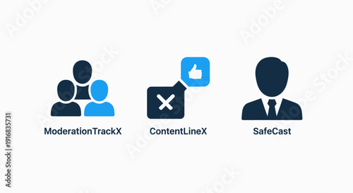 Content Moderation, User Community, and Online Safety Icons for Digital Platform Management in Flat Design