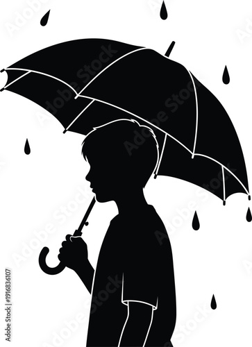 Youthful figure silhouette umbrella vector for rainy season merch campus branding and weather-related educational content 