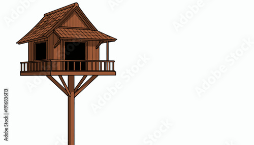 Wooden Treehouse with Balcony and Roof.