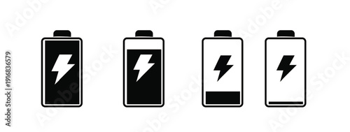 Battery charge level indicators with lightning bolt charging symbol.