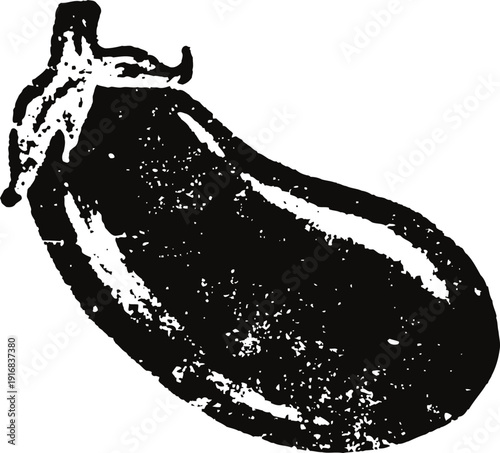 Vintage illustration of eggplant vegetable with textured shading in black and white