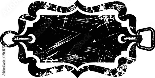 Grunge vintage metal nameplate with scratched surface and decorative border design