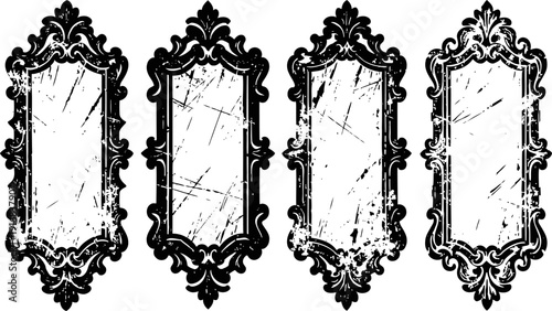 set of four vintage ornate mirrors with distressed cracked glass antique decorative frames