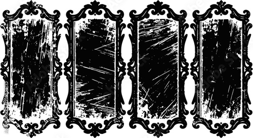 grunge vintage frames with decorative ornate borders distressed textured rectangular design elements in black and white