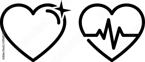Hearts symbolizing love and health with a heartbeat line and a star