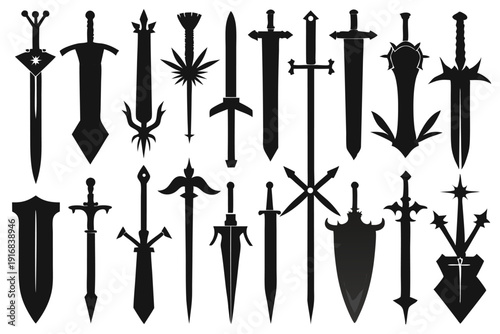 set of sword silhouette line art vector illustration with a white background