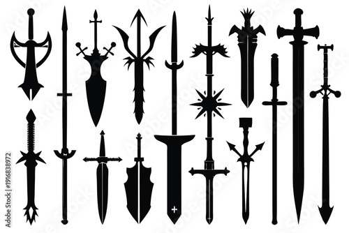 set of sword silhouette line art vector illustration with a white background