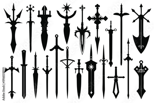 set of sword silhouette line art vector illustration with a white background
