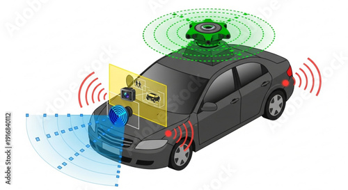 Advanced driver assistance system with radar and camera sensors on a dark gray car for enhanced safety