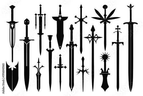 set of sword silhouette line art vector illustration with a white background