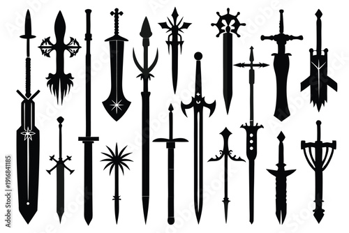 set of sword silhouette line art vector illustration with a white background