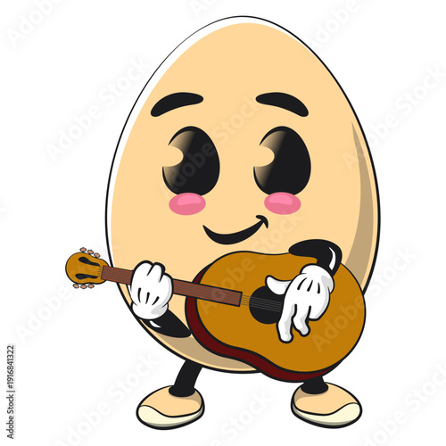 cute egg mascot character playing guitar, isolated vector illustration, work of hand drawn