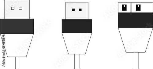 Collection of USB connector icons simple flat vector graphics for technology and dat