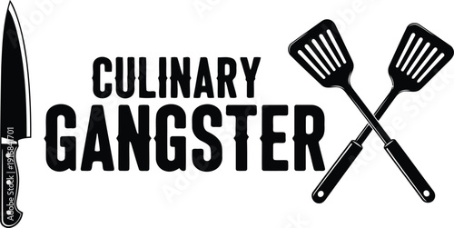 Culinary gangster: bold kitchen knives & spoons vector logo