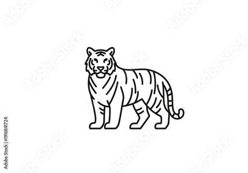 Stylized Line Art Tiger Standing Profile View Minimalist Simple Outline Wild Cat Creature Wildlife Nature Predator Athletic Powerful Majestic Fierce