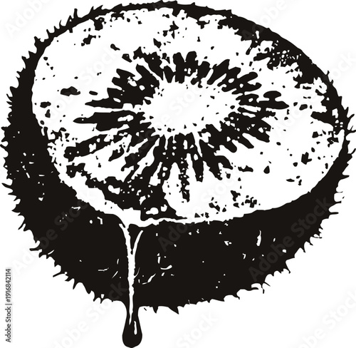 Juicy half kiwi fruit dripping fresh juice, tropical healthy vitamin c rich food