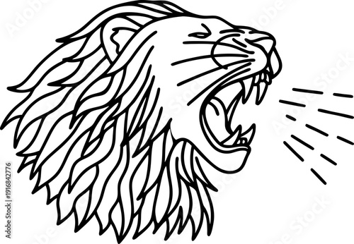 roaring lion head illustration with open mouth and detailed mane, wild animal design