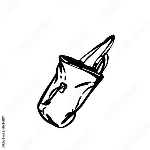Chalk bag vector black line art for rock climbing, bouldering equipment. Textile belt bag with magnesium Isolated hand drawing illustration for design of sport brochures, posters, cards, print, logo