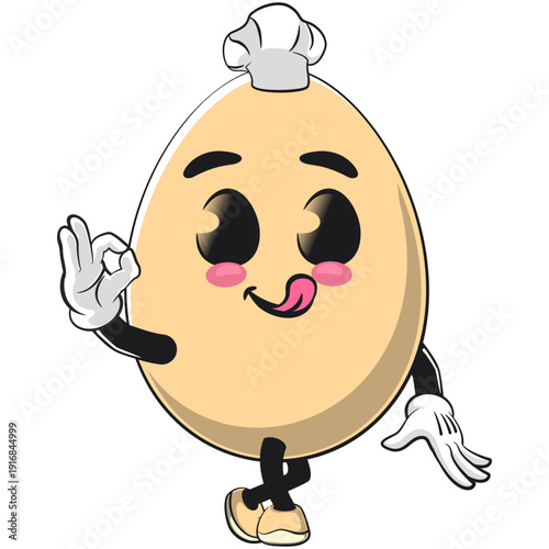 cute egg mascot character as chef give oke sign, isolated vector illustration, work of hand drawn