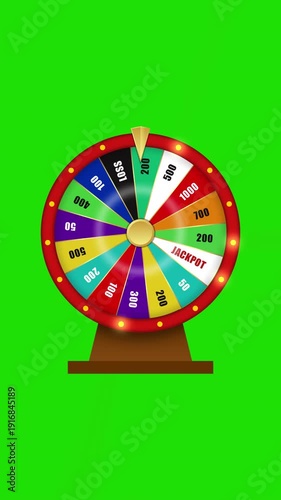 4k Resolution Video. Rotating Colorful Spinning Casino Wheel of Luck or Fortune with alpha channel or transparent green screen.