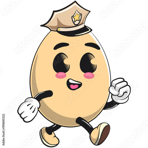cute egg mascot character as a policeman, isolated vector illustration, work of hand drawn