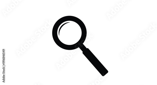 Simple black outline of a magnifying glass on a stark white background