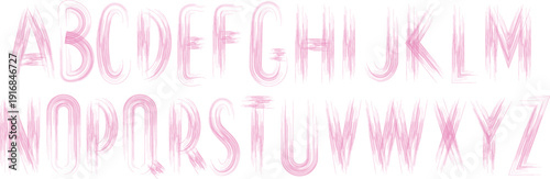 Pink brush stroke alphabet letters A to Z