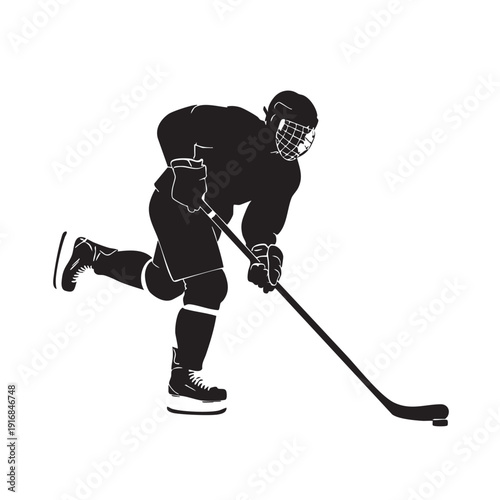 Ice Hockey Player Skating with Puck Silhouette Vector Winter Sport Graphic