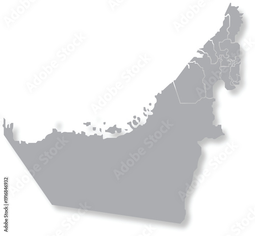 Map of United Arab Emirates outline silhouette with internal borders isolated o