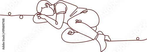 Single line of person sleeping on pillow human figure