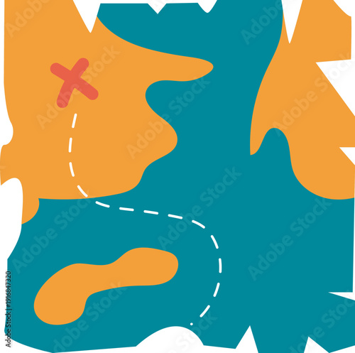 Treasure map color icon. Pirate navigation paper