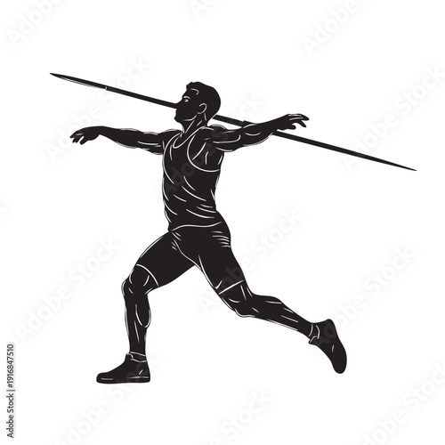 Dynamic Javelin Thrower Silhouette Capturing Intense Athleticism and Power in Track and Field Sport Event Illustration