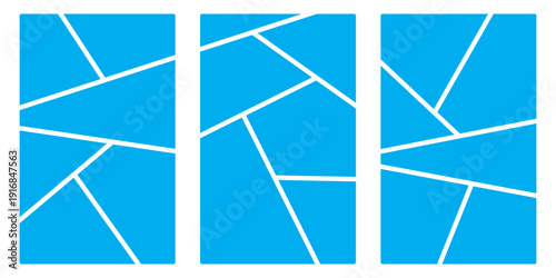 Image collage layout template. Blue mosaic mood board grid collection. Photo frame set. Photo album ideas for banners, posters, comic pages, flyers, brochures, booklets, memory wall designs. 
