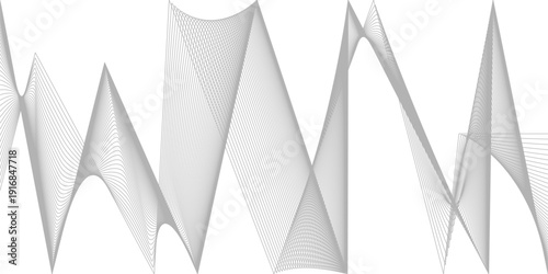 Set of wavy, flowing lines forming abstract geometric shapes and sharp peaks, a modern visual design for technology or data representation