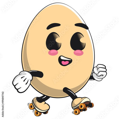 cute egg mascot character playing roller skating, isolated vector illustration, work of hand drawn