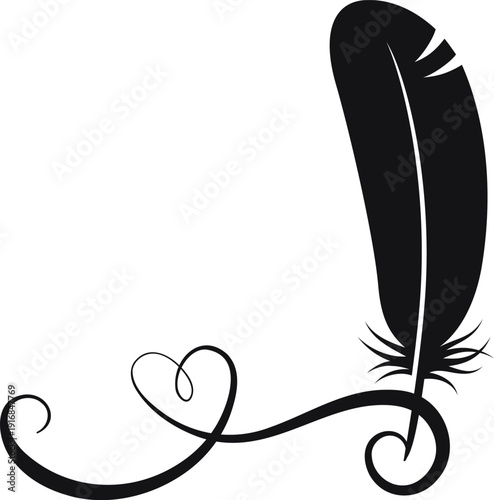Decorative quill scribe heart swirl. Romantic writing logo
