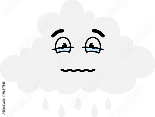 Crying cloud with doodle face. Rain weather emoji