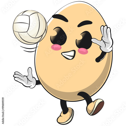 cute egg mascot character serve volleyball, isolated vector illustration, work of hand drawn