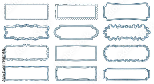 Collection of decorative rectangular and ornate frame borders in light blue